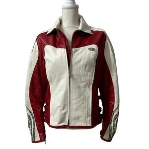Hein Gericke Women's Leather Moto Jacket w/ Armor Red White Size‎ 8
